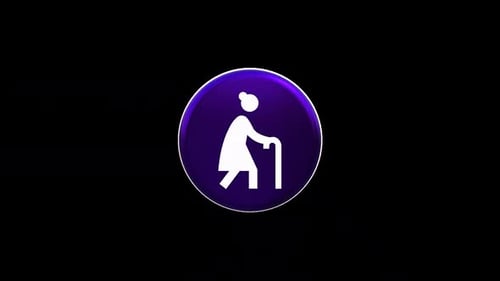 Rotating 3D Icon of Elderly Person with Cane