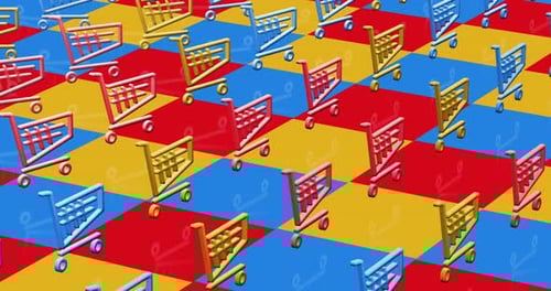 Shopping cart e-commerce business multiple 3d symbol loop seamless