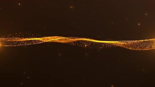 Golden orange elegant abstract digital waves made with particles levitating in space