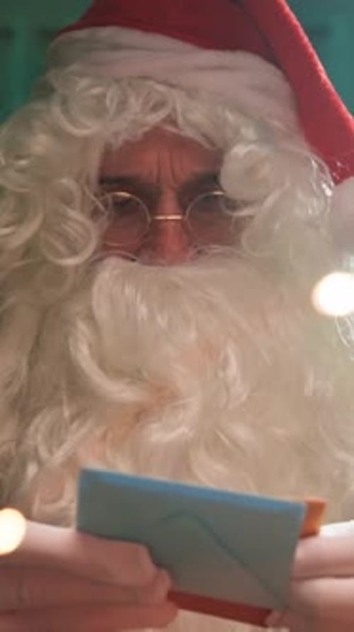 Old Santa Claus Is Reading The First Christmas Letters From His Office