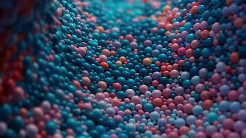 Dynamische Animation von Kugeln verschiedener Farben, die sich zufällig im Raum bewegen