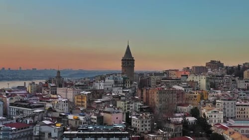 Aerial view of Galata Tower, Istanbul, Turkiye.