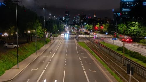 Mokotow, Warsaw Streetlife Accelerated: Spring Night Timelapse
