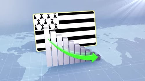 Brittany Flag With Decrease Bar Chart Graph And Arrow Green