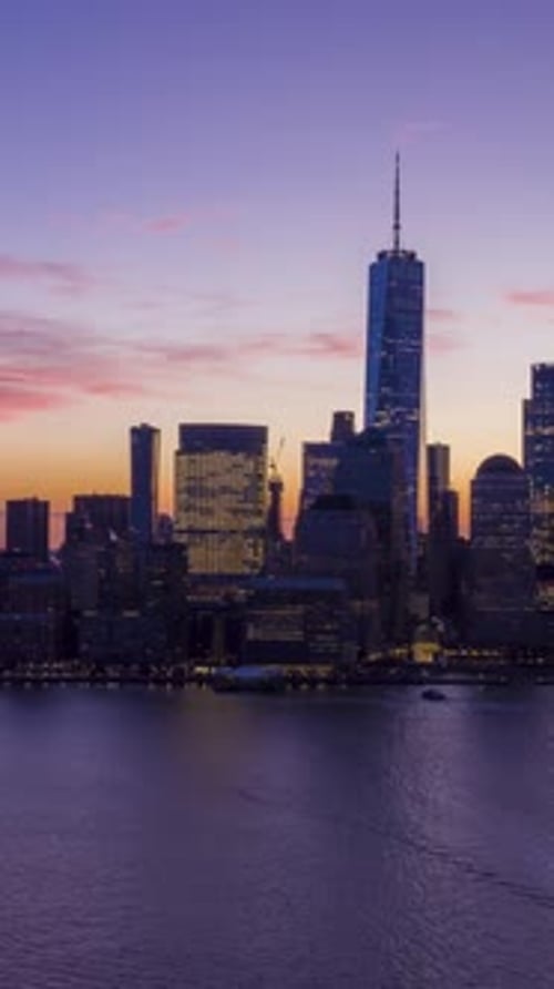 Urban Skyline of Lower Manhattan New York at Blue Hour Aerial View USA Vertical Video