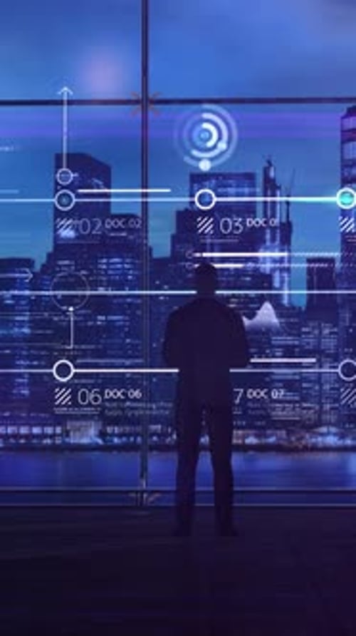 Silhouette of a Businessman on the Background of Infographics 3D Render