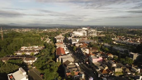 Aerial View Of Street With Vehicles Passing In Jakarta, Indonesia - drone shot