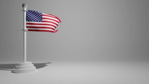 3D Flag of the USA on a flagpole Wind emergence on a white background with free space