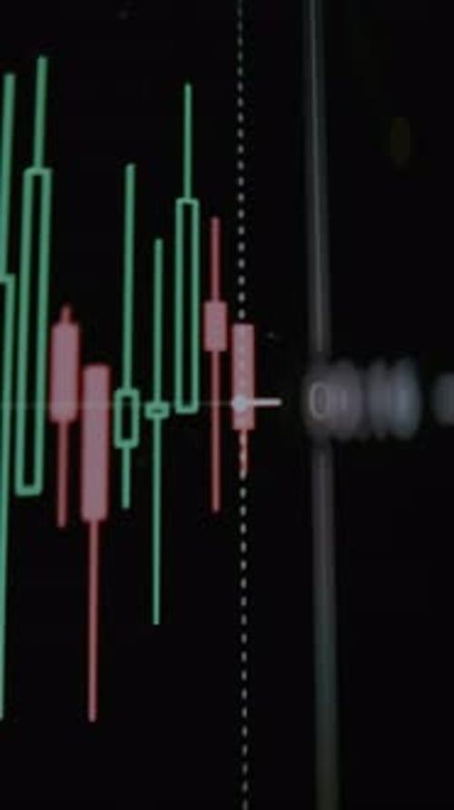 Digital stock market chart with green and red
