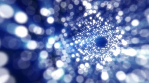 Tunnel of blue energy particles bokeh glowing bright abstract background
