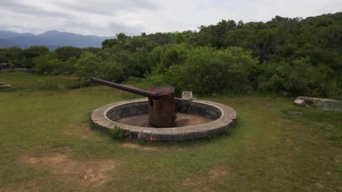 Rusty Cannon in Green, Grassy Field on Overcast Day