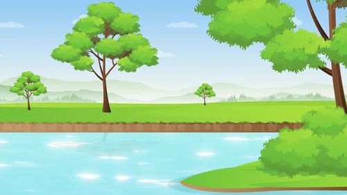 Peaceful Animated Nature Landscape Loop with River and Trees