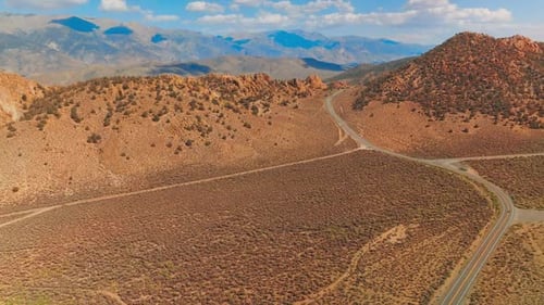 Aerial view of american desert highway. Nevada road California desert.
