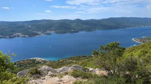 Sea and mountain view from mountain top view point, Southern Europe