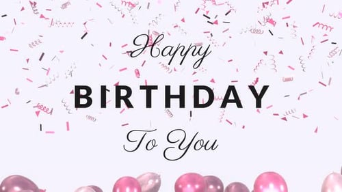 Elegant Happy Birthday Text Animation with Pink Balloons
