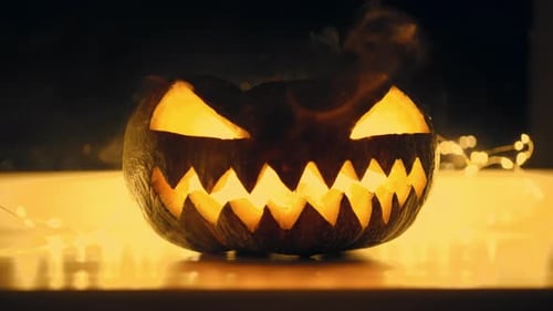 Illuminated Pumpkin With Open Mouth