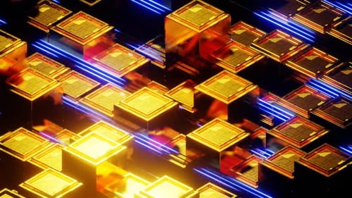 Gold And Blue Sci Fi Neon Motion Background Loop Animation In 1080Hd