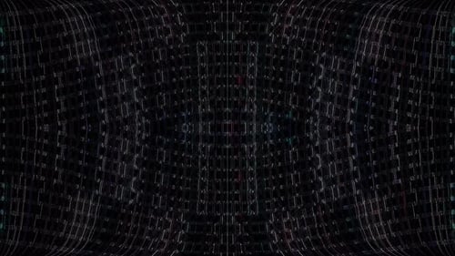 3D shining bright dots set colorful line wave motion, on black background