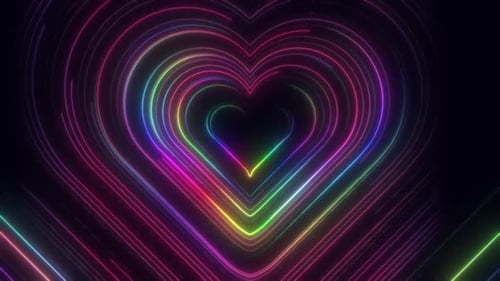 Vibrant Neon Glowing Heart Tunnel Background Loop