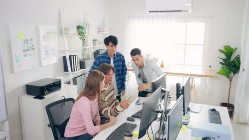 Group of young businessman and businesswoman people working in office.