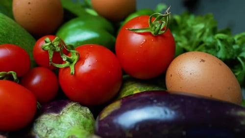 Fresh Vegetables and Eggs Close Up