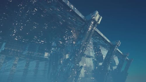 Die futuristische Stadt, die im Himmel schwebt, zeigt fortschrittliche Architektur und Design