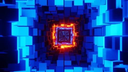 Blue and Orange Curving Endless Tunnel Background Loop Animation 4K