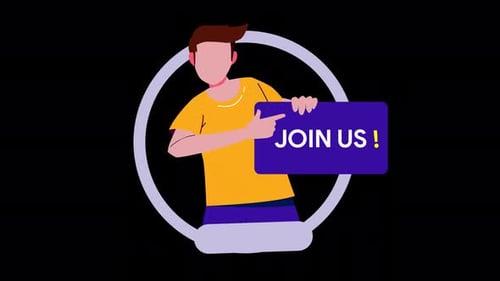 Flat Design Character Animation with Join Us Sign
