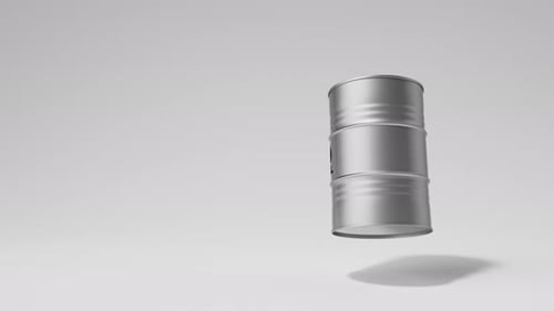 Single White Metal Oil Barrel Rotating on White Background Front View Oil Industry Concept 3d Render