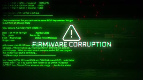 Firmware Corruption Attentions Screen Motion On Abstract Technology Background Green Color