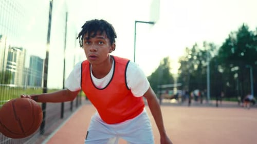 Power Forward or Center Position in Basketball Portrait of Black Teen Training Young Motivated