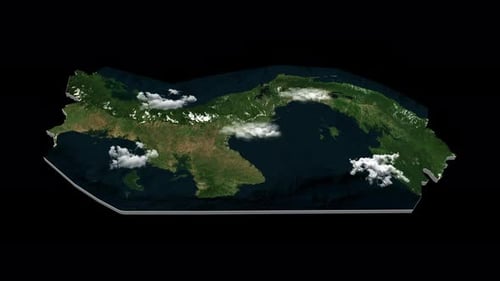 Realistic 3D Rotating Map of Panama with Moving Clouds