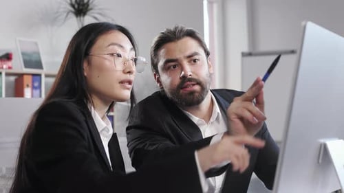 Business Partner Analyzing Data on Computer in Office