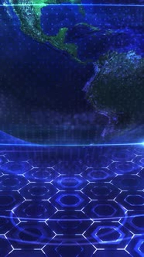 Futuristic Digital Earth Globe with Hexagonal Grid Background Loop