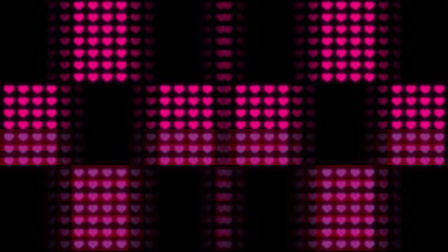 Vibrant pink hearts pulse with energy on dark background