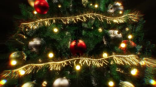 Festive Christmas Tree with Ornaments and Sparkling Lights