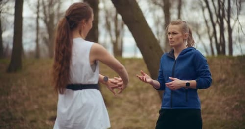 Two Woman Workout Exercising In Park Jogging Fitness