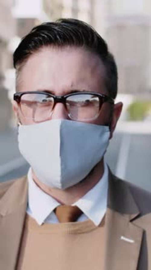 Man Wearing Face Mask in Urban Environment Portrait