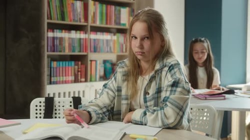 Caucasian Girl Sad Offended Teenager Pupil Student Schoolgirl Daughter Child Kid Primary Education