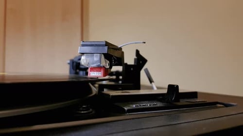 Close up of Vintage Record Player Spinning Record