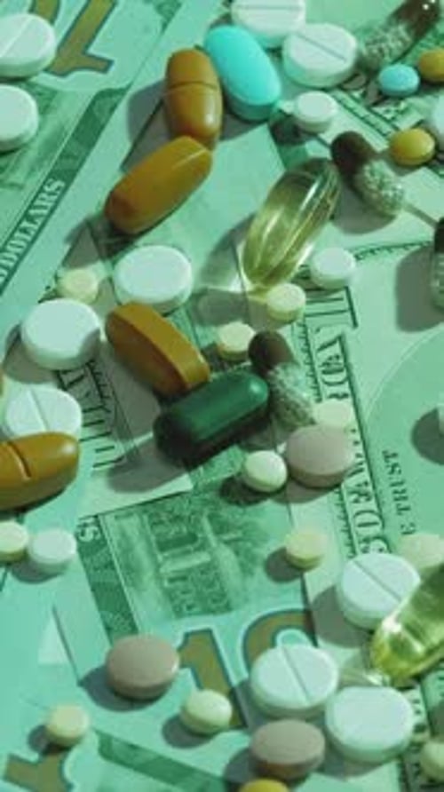Vertical Healthcare Expenses Pills Money Banknotes