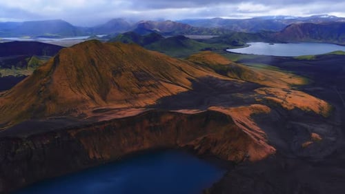 Aerial Sweep Over Ljotipollur Crater Lake in Iceland Highlands