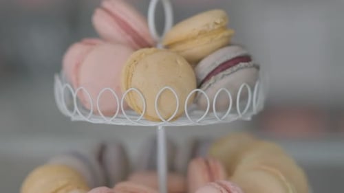 Colorful Macarons on a Tiered Cake Stand