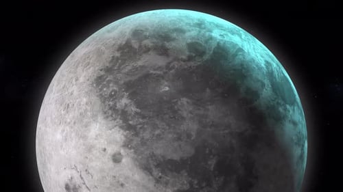 Rotating Moon with Glowing Aura in Dark Space