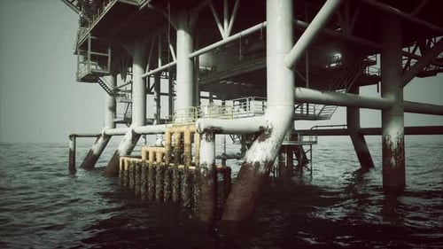 Industrial Offshore Oil Rig Platform on Rough Ocean Waves