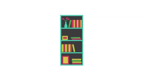 Flat Design Bookshelf Filling Animation with Books and Decor