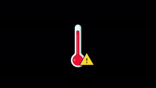 Animiertes Thermometer mit Warnschild. Konzeptvideo zur Warnung vor hohen Temperaturen — transparent