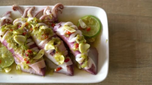 Fresh Squid Dish with Garlic, Lime, and Chili