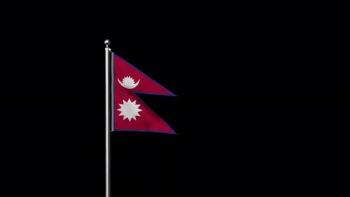 Animated Realistic Nepal Flag Waving on Pole