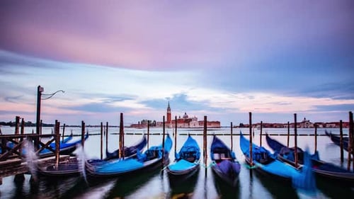 Time Lapse - Gondolas Mooring in the Canal of Venice Italy - 4K